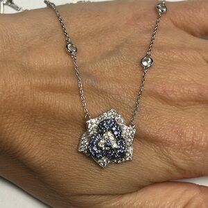 Suzy Levian Sample Sterling Silver Blue White CZ Floral Necklace NWT